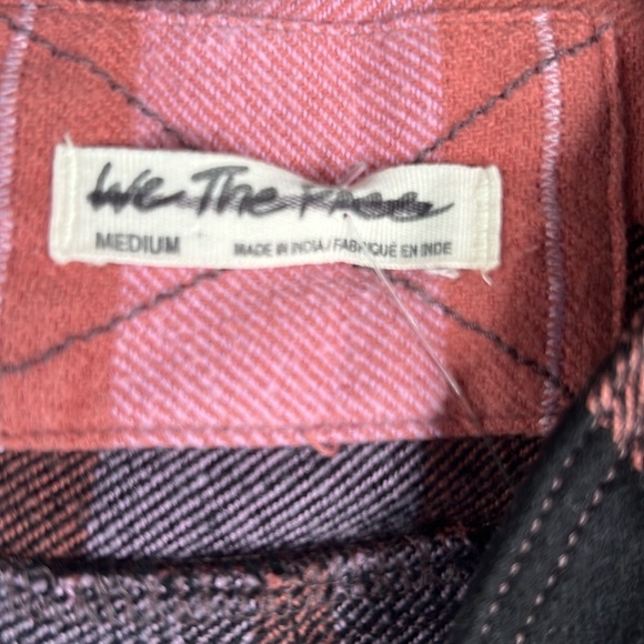 Free People Izzie Cargo Plaid Oversize Shirt Top, black Pink size medium - Picture 4 of 5